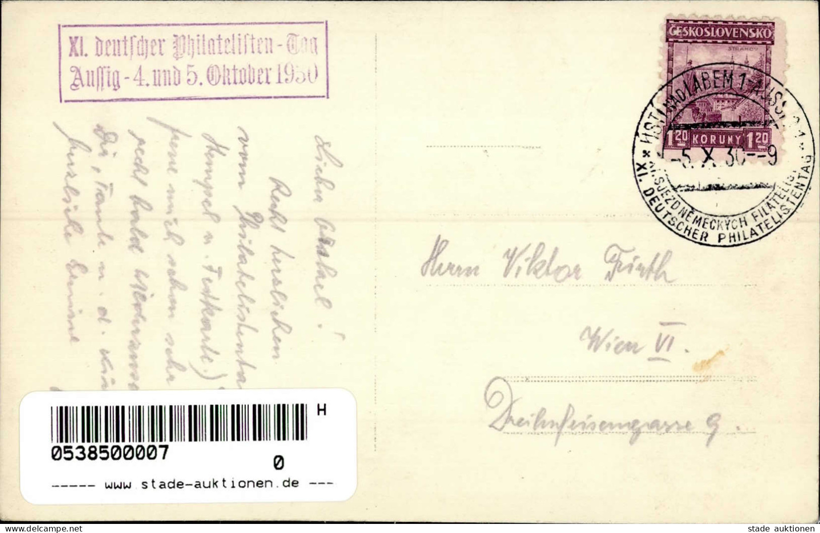 Postgeschichte Aussig 11. Deutscher Philatelisten-Tag 1930 Sign. Grohmann, G. I-II - Other & Unclassified