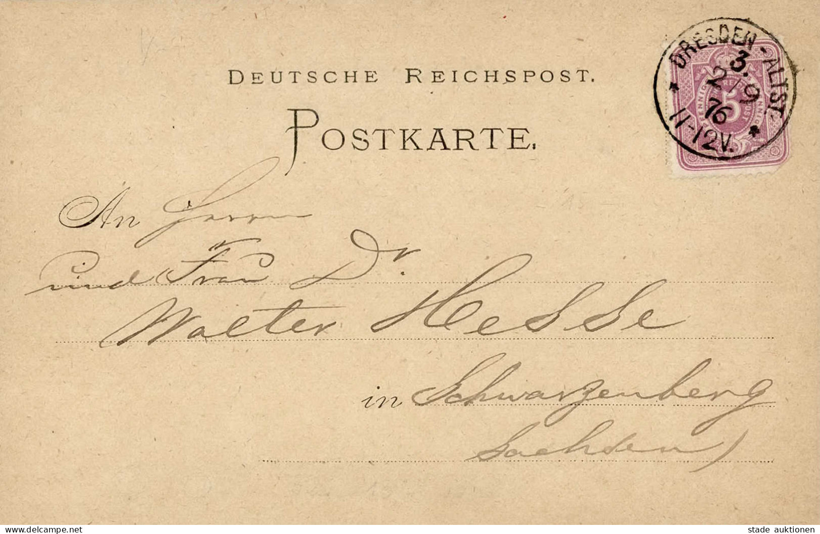 Vorläufer 1876 Dresden Humoristische Postkarten Verlag Otto Francke 2.9.1876 Nach Schwarzenberg I-II - Histoire