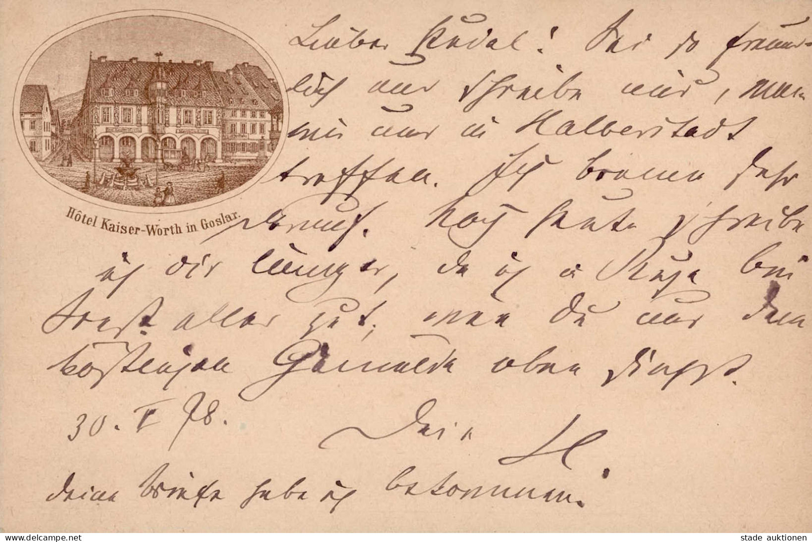 Vorläufer 1878 GSK PP4 F5 Goslar Hotel Kaiser-Worth 30.5.1878 Nach Karlsbad I-II (sehr Guter Zustand) - History