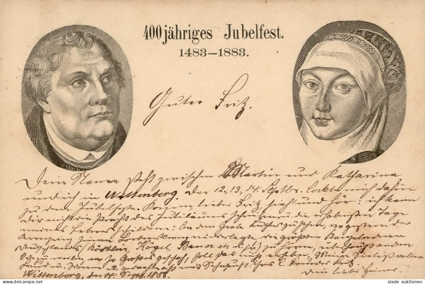 Vorläufer 1883 Wittenberg 400jähriges Jubelfest Martin Luther 15.9.1883 Mit Rahmen-Stempel Nach Benshausen B. Suhl I-II  - Geschichte