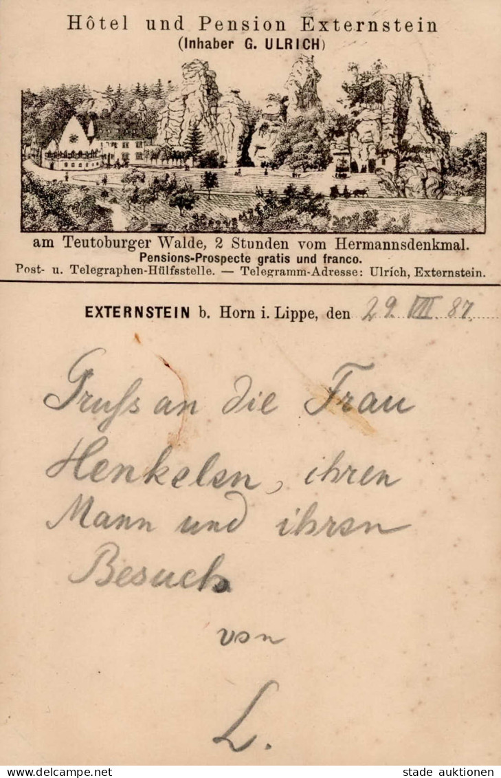 Vorläufer 1887 GSK PP6 F45 Exterstein Hotel Und Pension 30.7.1887 Von Horn Nach Kassel I-II (fleckig) - History