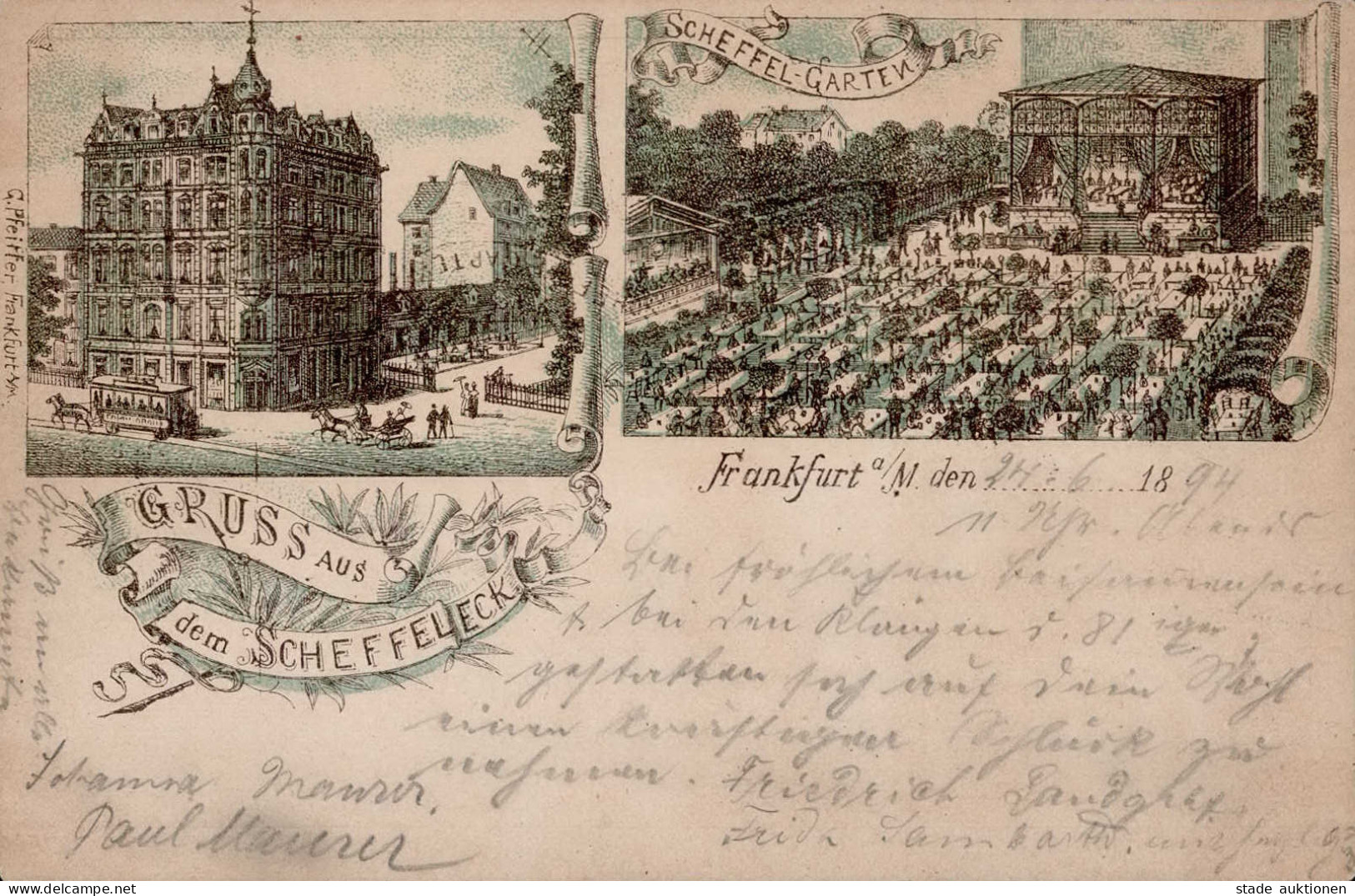 Vorläufer 1894 - FRANKFURT/Main Gruss Aus Dem SCHEFFEL-ECK Restauration Scheffel-Garten Selten! Etwas Runde Ecken I-II M - History