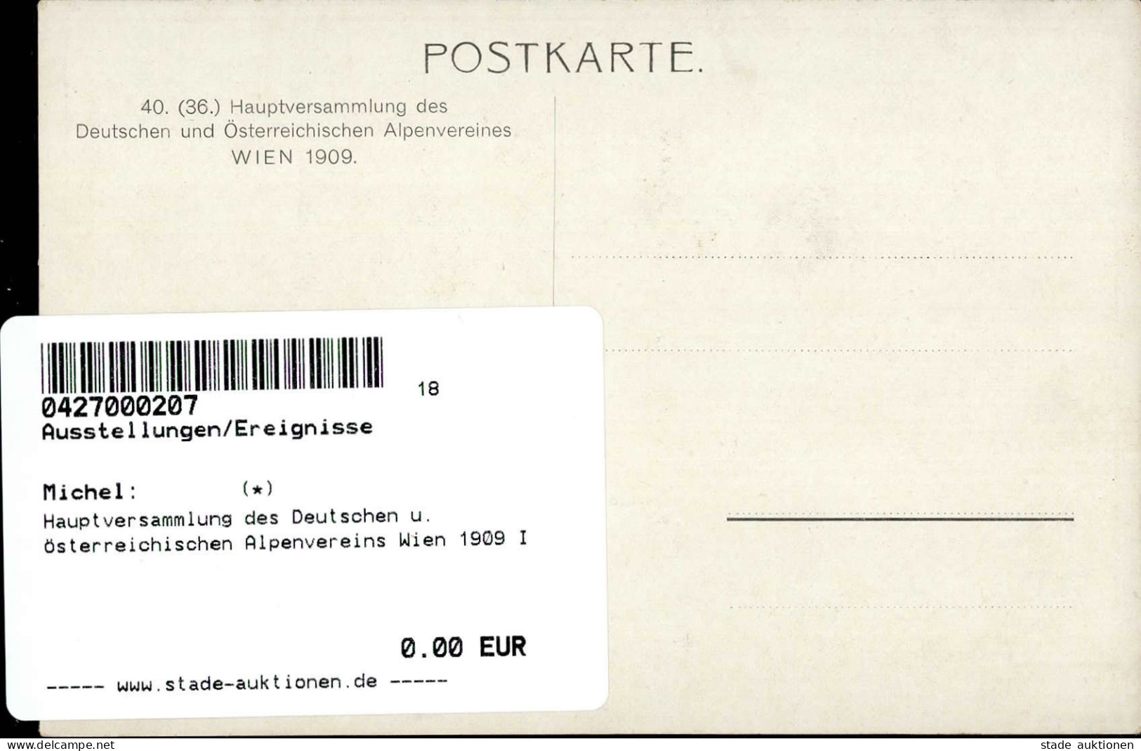 Hauptversammlung Des Deutschen U. Österreichischen Alpenvereins Wien 1909 I - Other & Unclassified