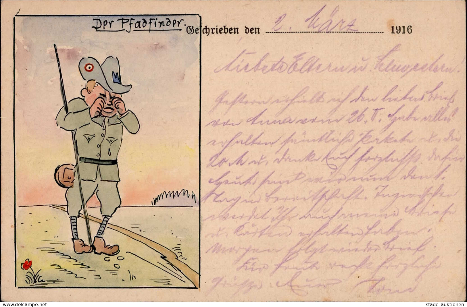 PFADFINDER - Der PFADFINDER Handgemalte Feldpostkarte 1916 I-II - Scouting