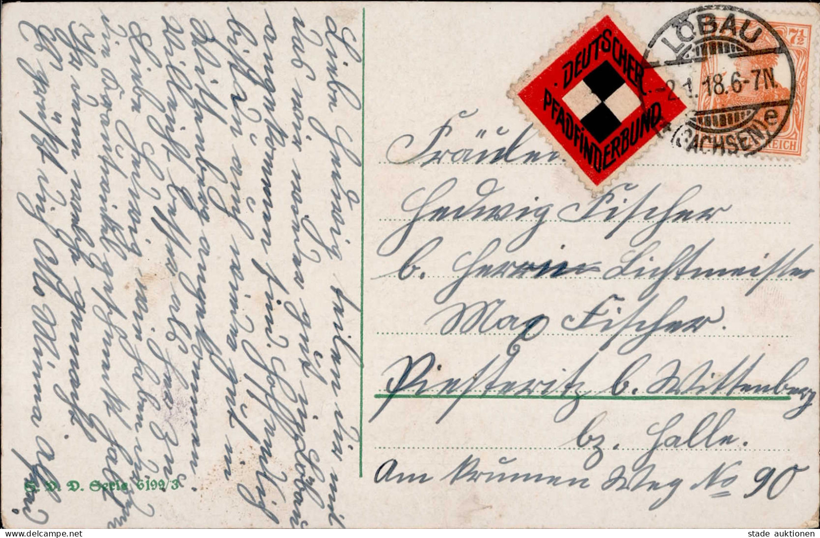 PFADFINDER - VIGNETTE DEUTSCHER PFADFINDERBUND Auf Glückwunschkarte 1918 I-II - Scoutisme