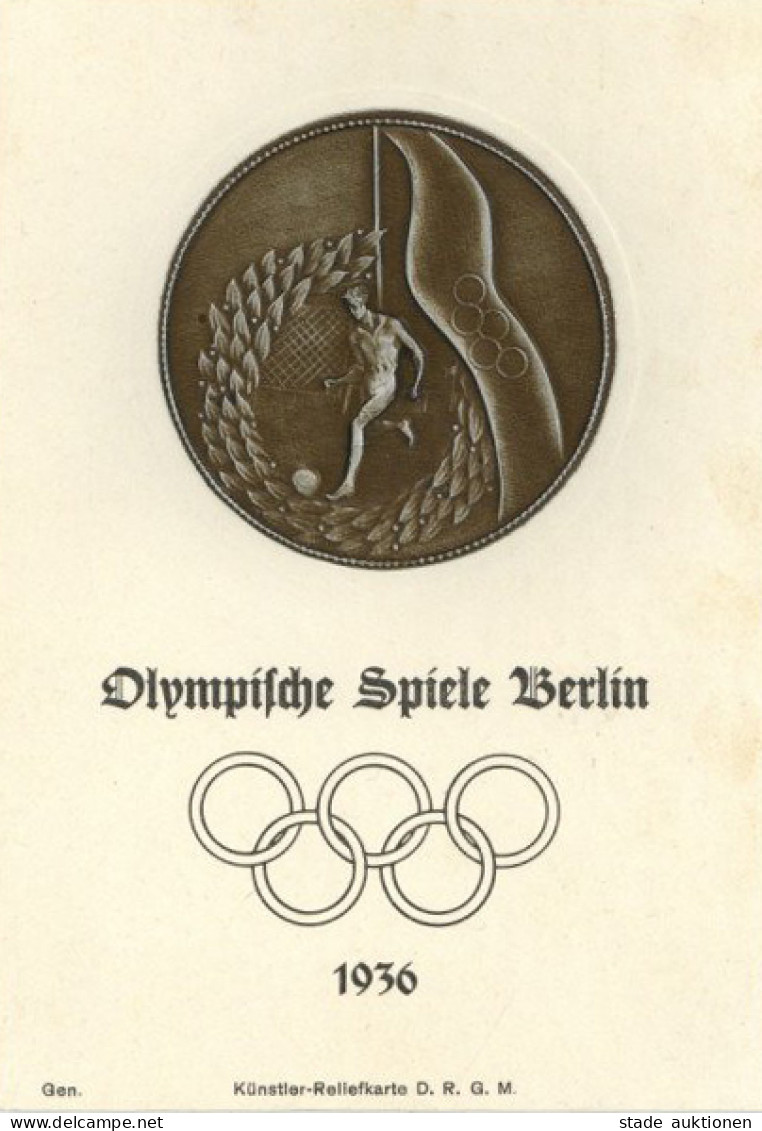 BERLIN OLYMPIA 1936 WK II - Metall-Releifkarte FUSSBALL I - Jeux Olympiques