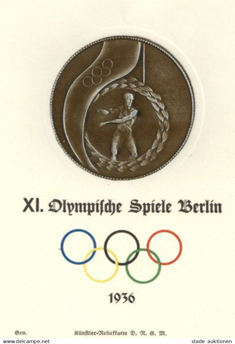 BERLIN OLYMPIA 1936 WK II - METALL-RELIEFKARTE DISKUSWERFER I - Juegos Olímpicos