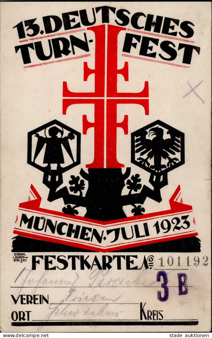 München 13. Deutsches Turnfest 1923 Festkarte (keine AK) Sign. Suchodolski - Autres & Non Classés