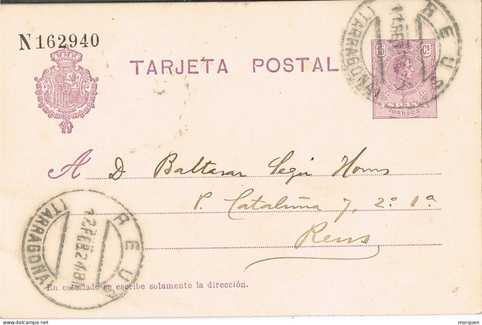 53152. Entero Postal REUS (Tarragona) 1924. Alfonso XIII Medallon, Correo Interior - 1850-1931