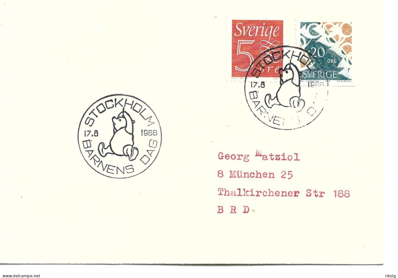 Sweden Stockholm  Childrens Day 1966.  H-1377 - Cartas & Documentos