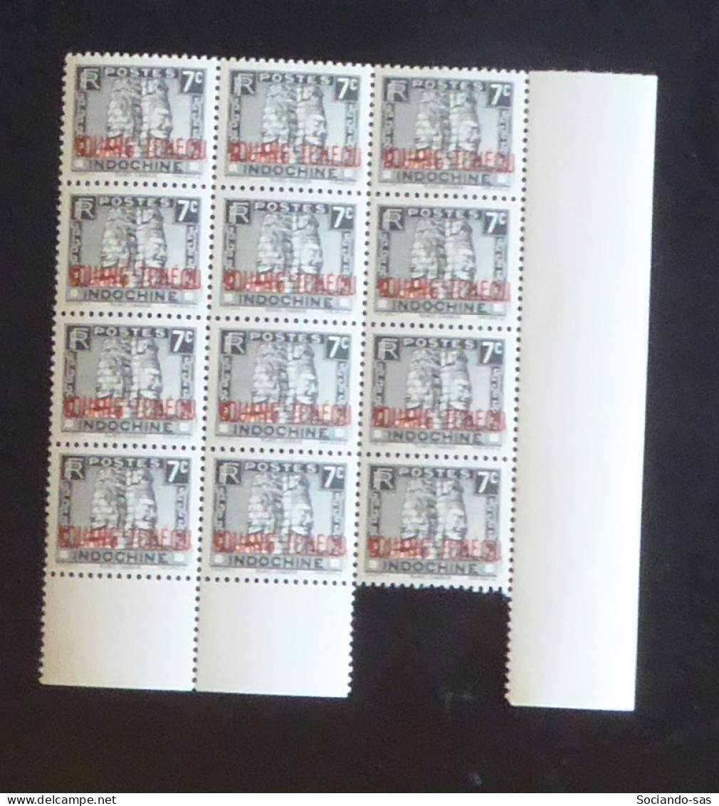KOUANG-TCHEOU - 1941-42 - N°YT. 128 - Angkor 7c Gris - Bloc De 12 Bord De Feuille - Neuf Luxe ** / MNH / Postfrisch - Unused Stamps