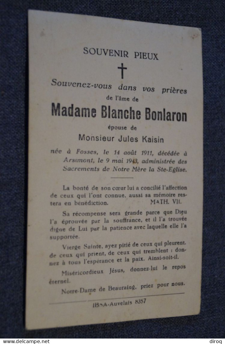 Blanche Bonlaron,née à Fosses-la-Ville En 1911,décédée à Arsimont En 1943 - Obituary Notices