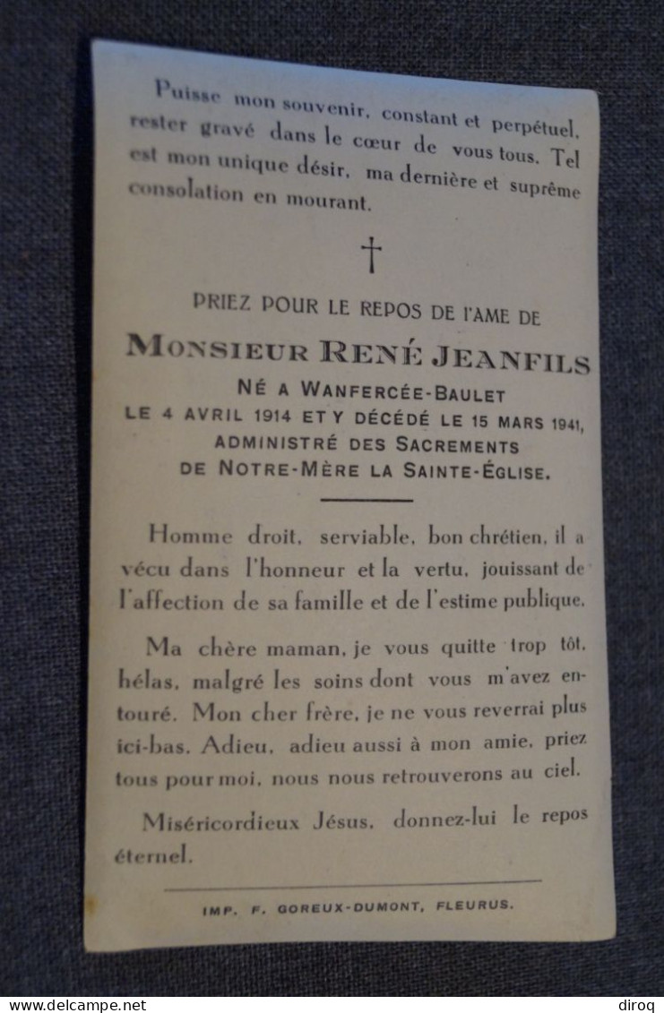 René Jeanfils,Wanfercée-Baulet 1914,mort En 1941 - Obituary Notices