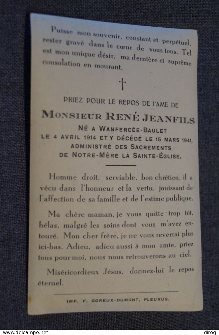 René Jeanfils,Wanfercée-Baulet 1914,mort En 1941 - Décès