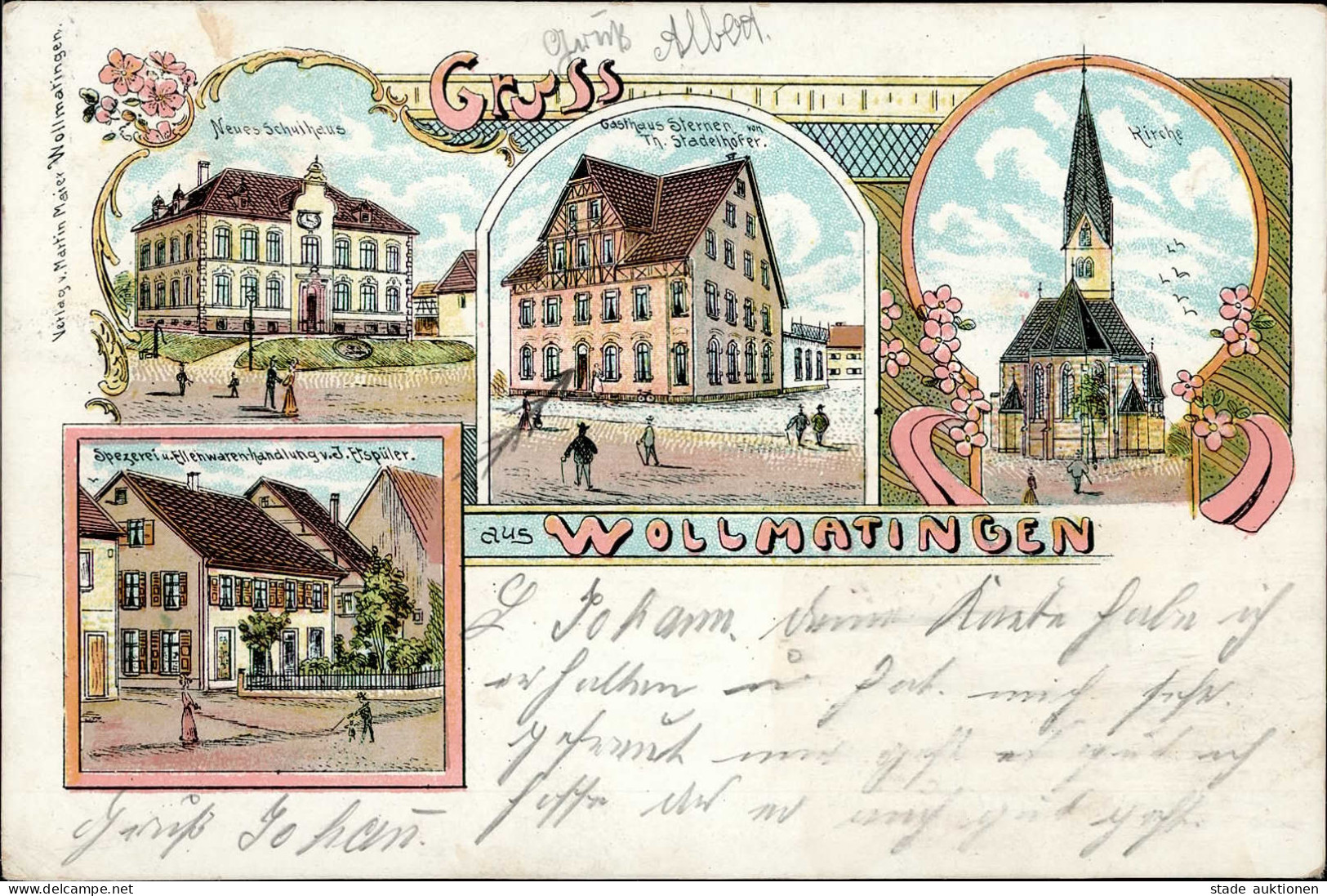 Konstanz Wollmatingen (7770) Schulhaus Eisenwarenhandlung Gasthaus Sternen Kirche 1907 I-II - Konstanz