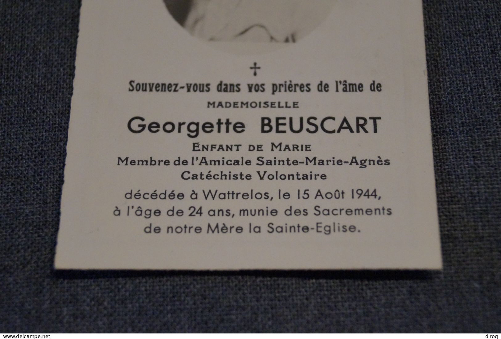 Guerre 40-45, Georgette Beuscart,Wattrelos Aout 1944 à L'age De 24 Ans - Overlijden