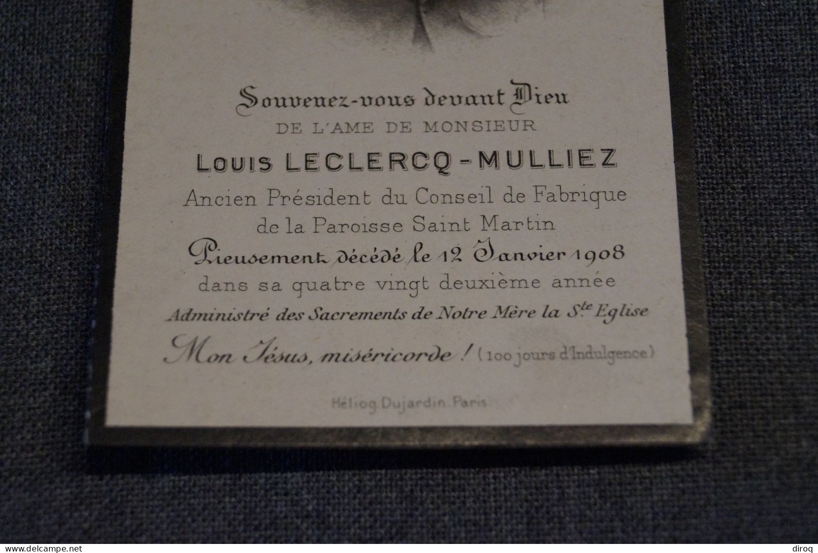 Mulliez Louis Leclerc,mort à Saint Martin En 1908 à L'age De 82 Ans - Décès