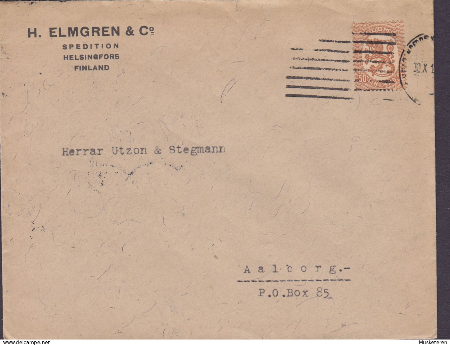 Finland J. ELMGREN & Co. Spedition, HELSINGFORS 1919 Cover Brief Lettre Brotype AALBORG (Arr.) Denmark (2 Scans) - Briefe U. Dokumente