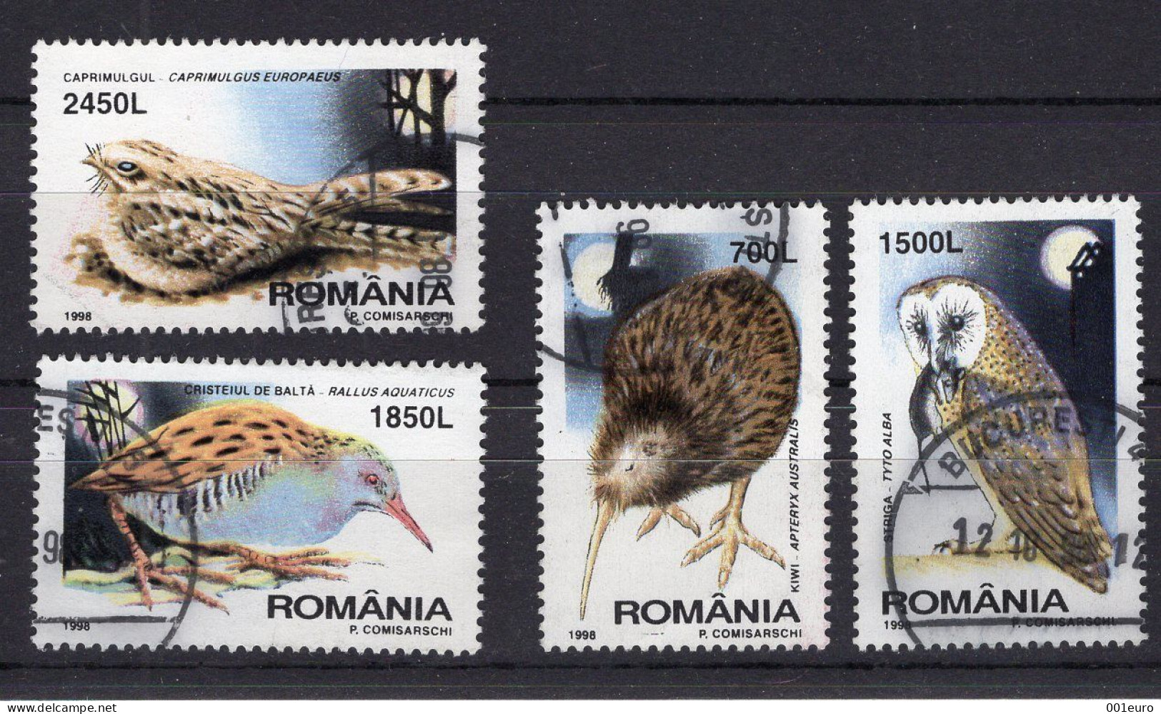 ROMANIA 1998  : NIGHT BIRDS, Rare Really Circulated Set Of 4 Stamps - Registered Shipping! - Usado