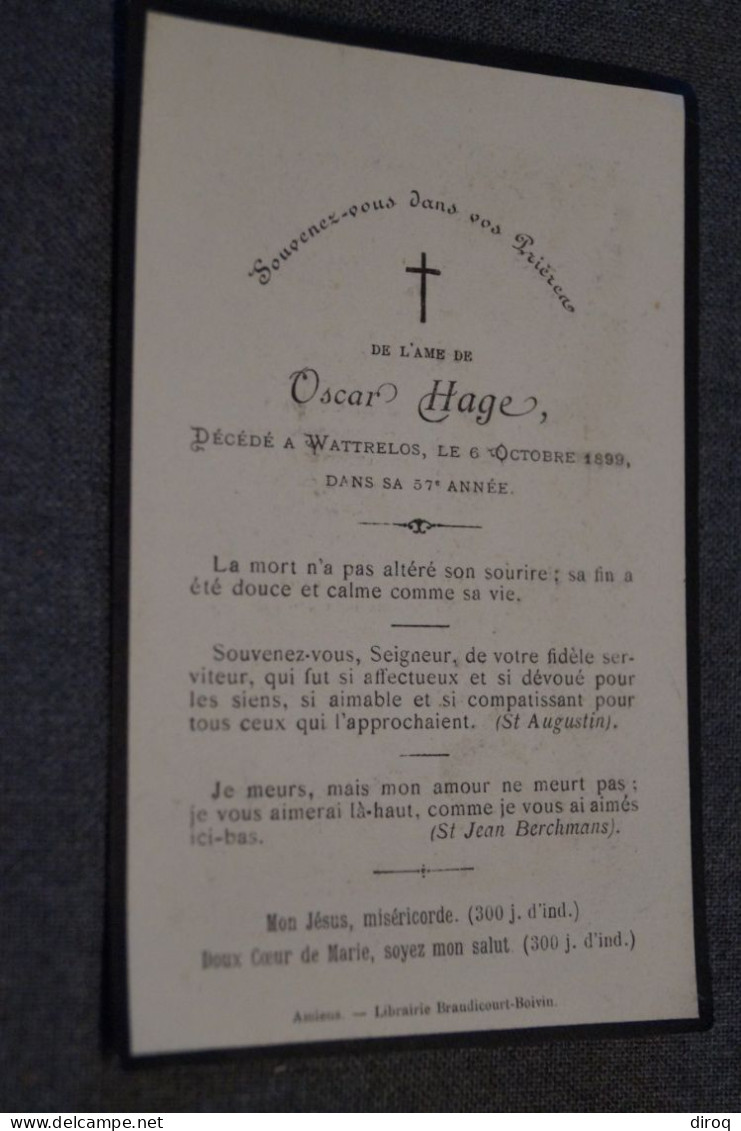 Oscar Hage Mort à Wattrelos En 1899 à L'age De De 57 Ans - Décès