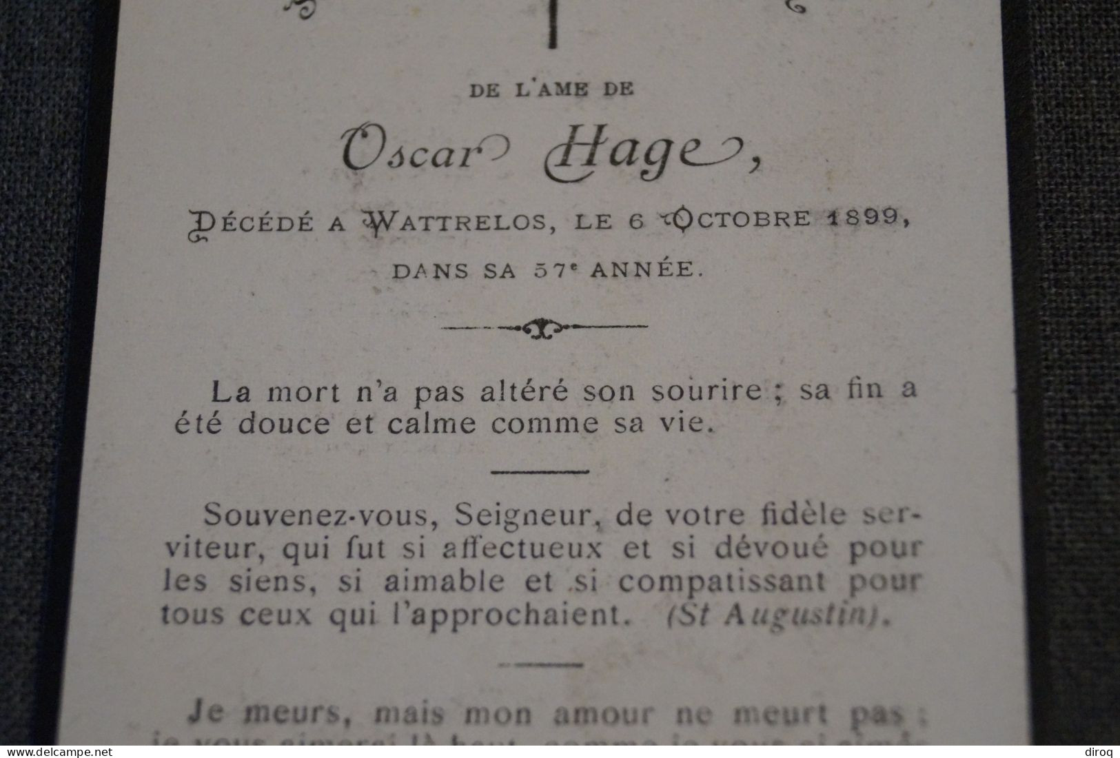 Oscar Hage Mort à Wattrelos En 1899 à L'age De De 57 Ans - Overlijden