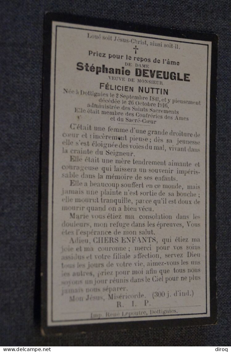 Deveugle Stéphanie Veuve Nuttin,née à Dottignies En 1841,décédée En 1916 - Décès