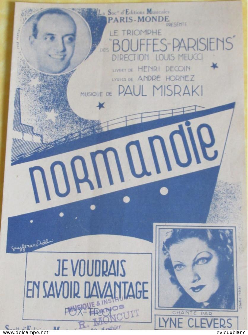 Partition/NORMANDIE/Lyne CLEVERS/Bouffes-Parisiens/Meucci-Misraki/Ed. Paris-Monde/ 1936        PART337 - Other & Unclassified