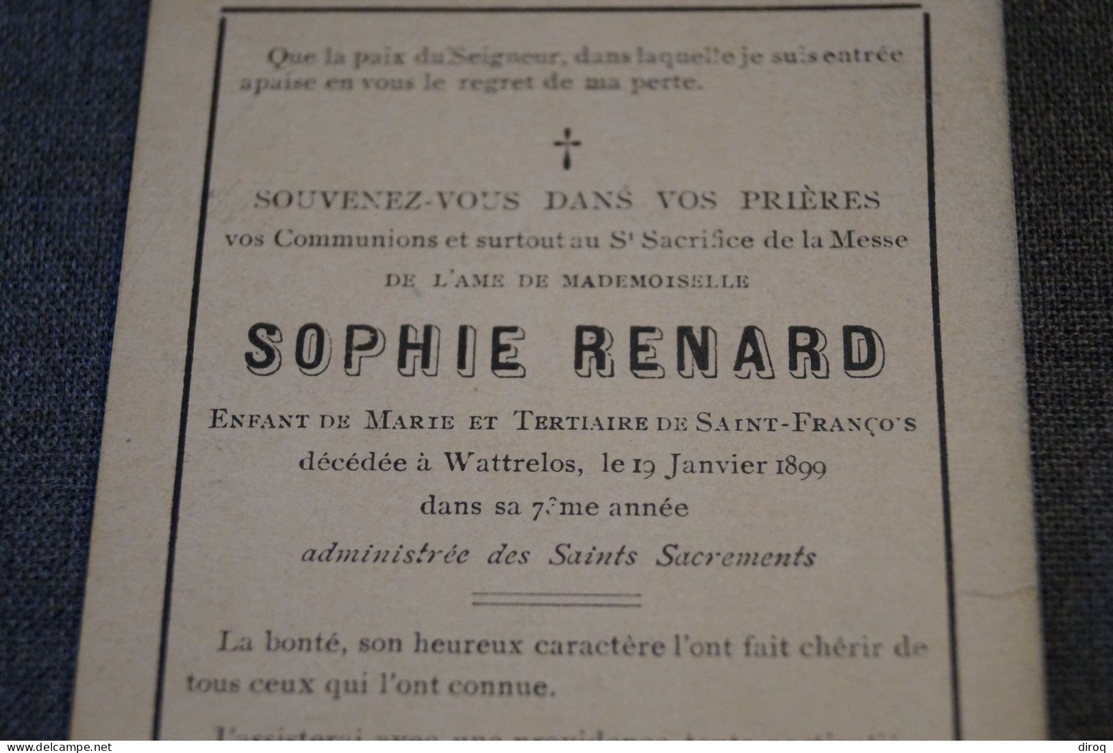 Sophie Renard Décédée à Wattrelos En 1899 à L'age De 73 Ans - Décès