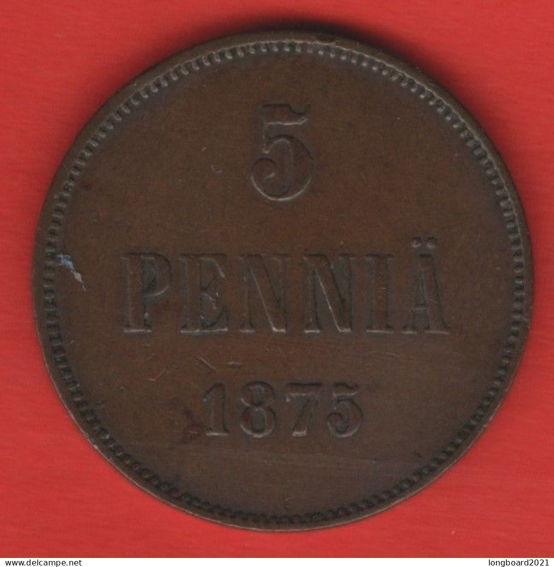 FINLAND - 5 PENNIÄ 1875 - Finlande