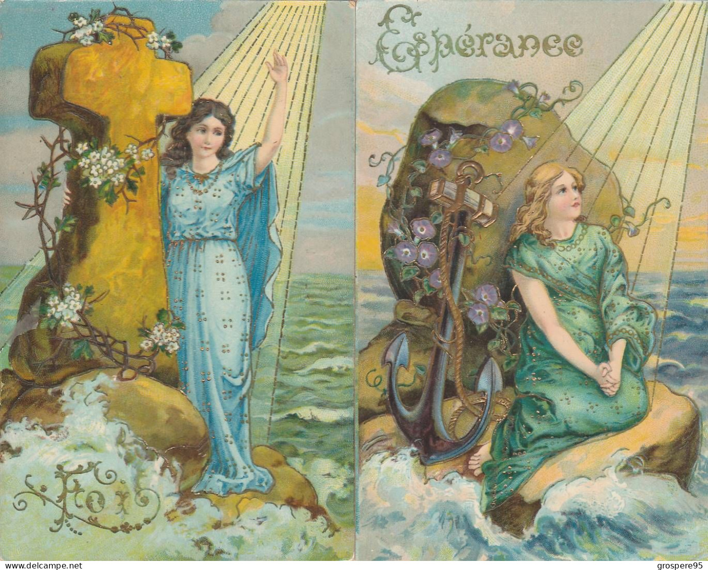 ESPERANCE + FOI FEMMES CARTES GAFFREES DORURE SB N°789 H 1912 - Other & Unclassified