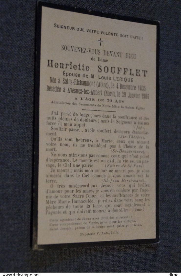 Soufflet Henriette,Saint Richaumont 1835,décédée à Avesnes-Lez-Aubert En 1906 - Décès