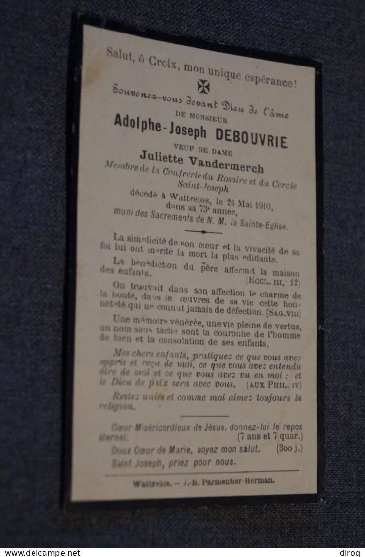 Debouvrie Adolphe-Joseph,mort à Wattrelos En 1910 à L'age De 73 Ans - Décès