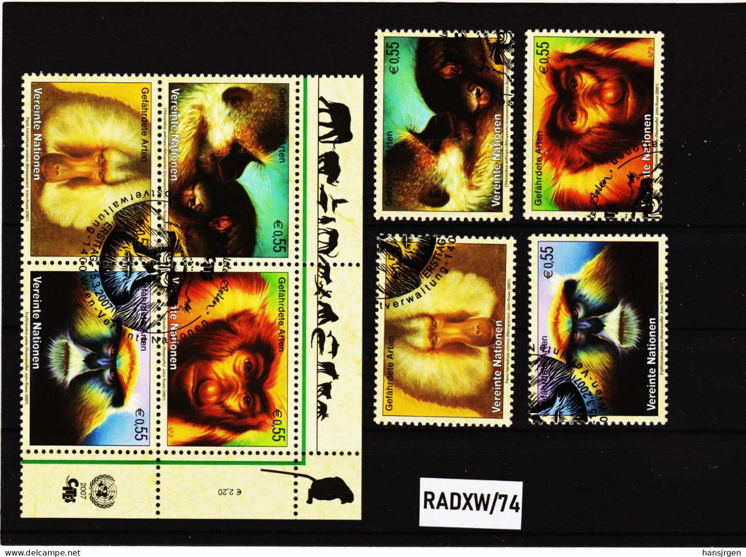 RADXW/74 VEREINTE NATIONEN UNO WIEN 2007  MICHL 485/88 SATZ  + VIERERBLOCK  Gestempelt Siehe ABBILBUNG - Used Stamps