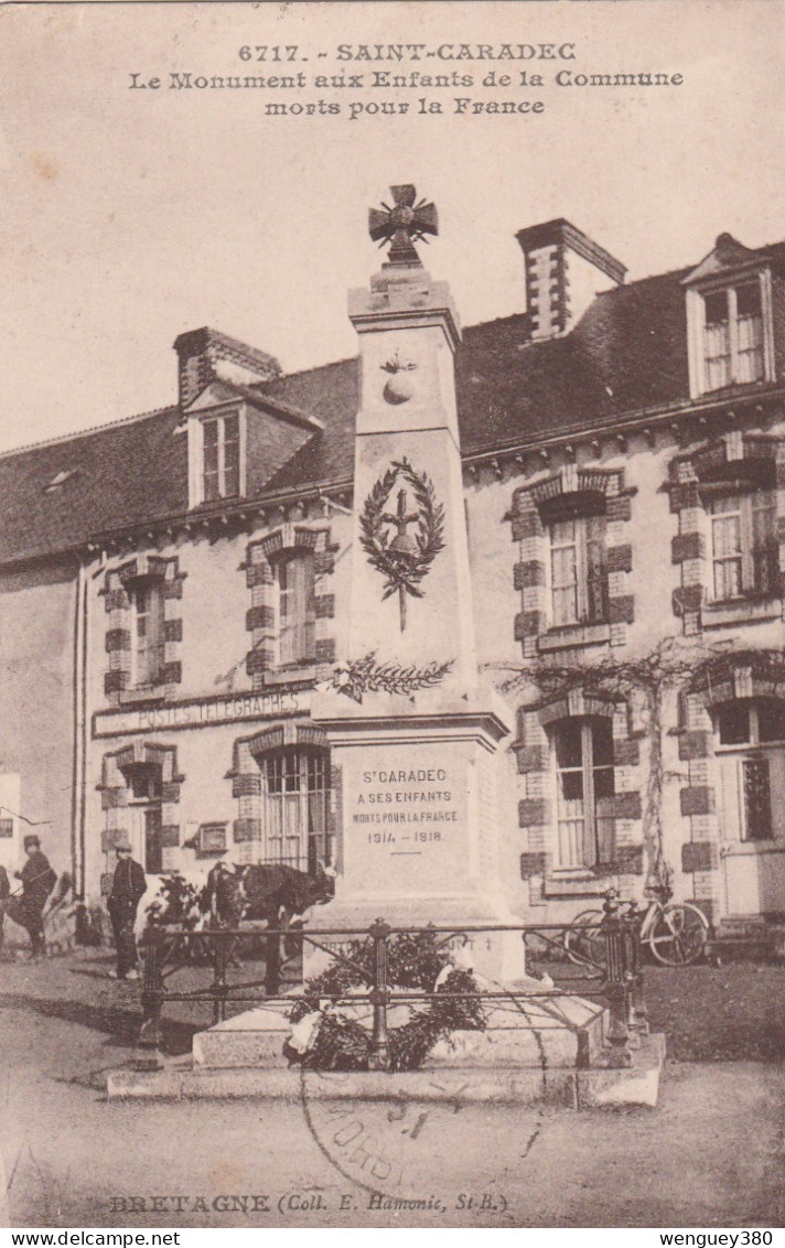 22 SAINT-CARADEC  LOUDEAC  Monument Aux Enfants De La Commune Morts Pour La France Et POSTES   TB PLAN 1931  RARE - Loudéac
