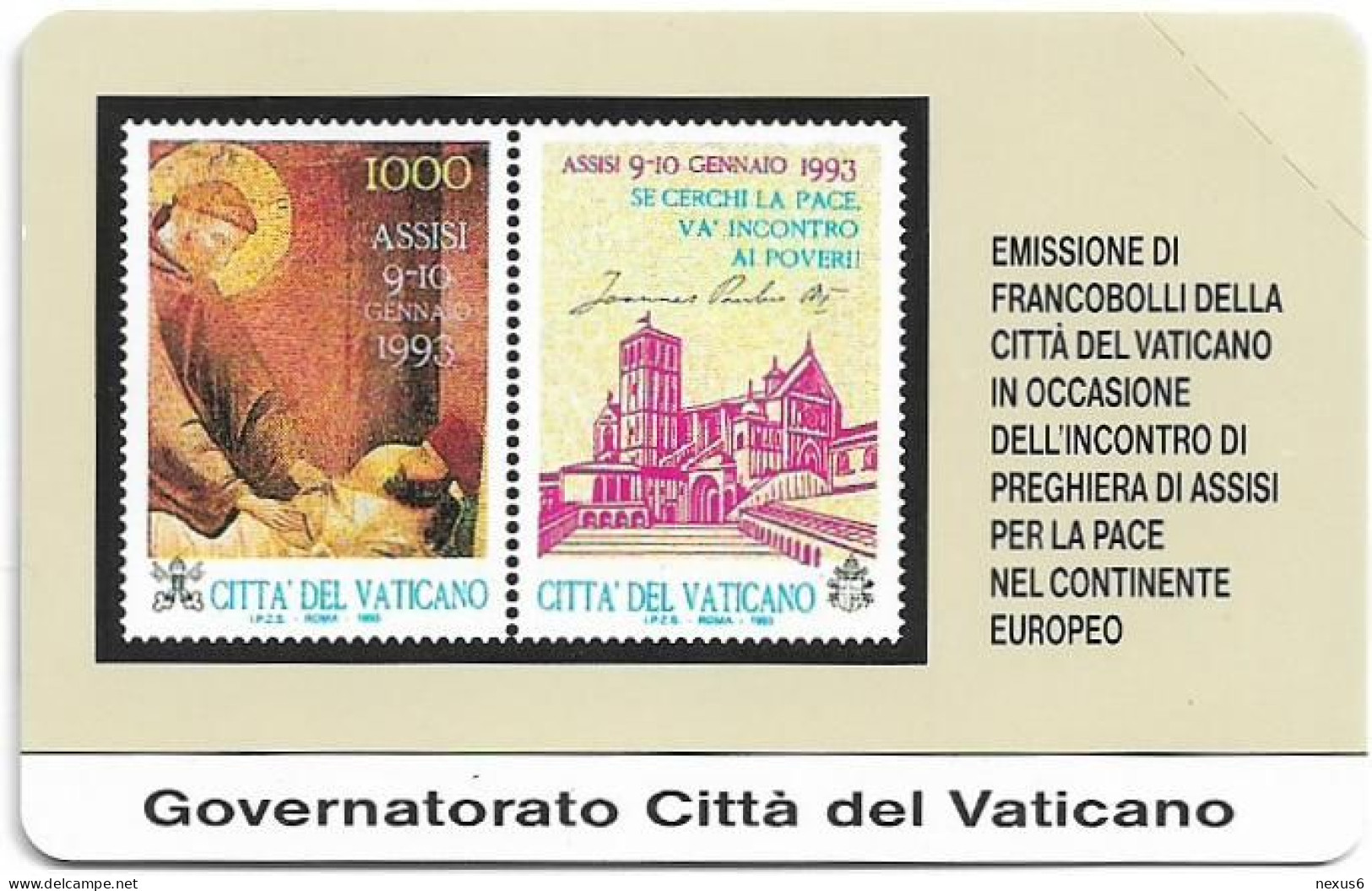 Vatican - Assisi Per La Pace - 10.000V₤, 1993, 19.600ex, Mint - Vaticano