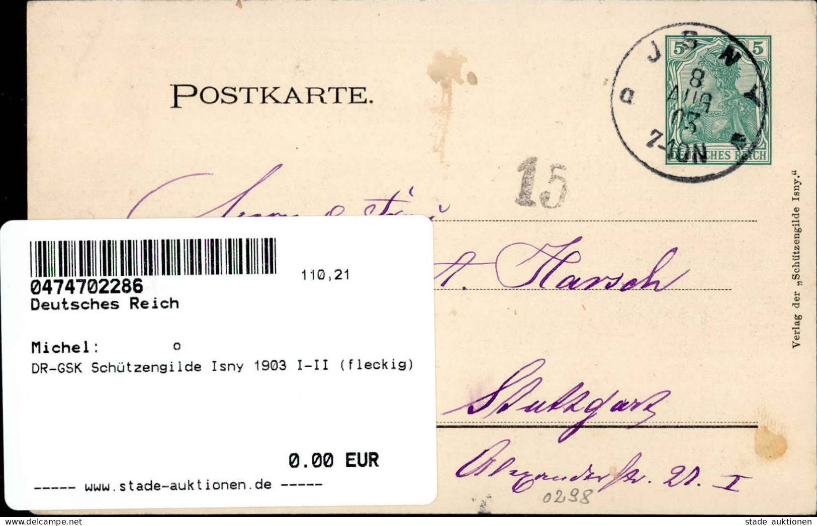 DR-GSK Schützengilde Isny 1903 I-II (fleckig) - Autres & Non Classés