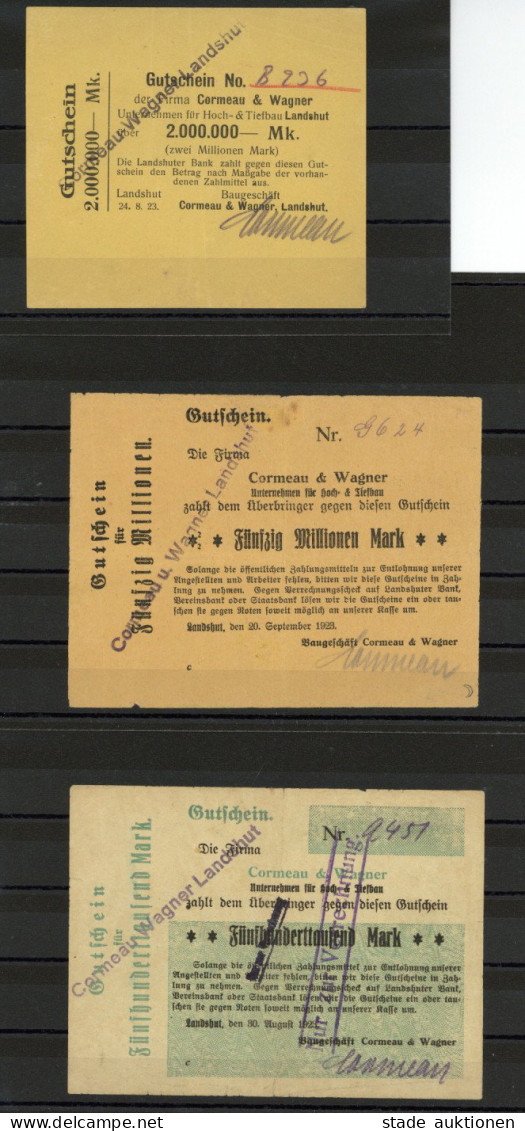 Notgeld Lot 3x Stadt Landshut Firma Cormeau Und Wagner 1923 I-II - Sonstige & Ohne Zuordnung