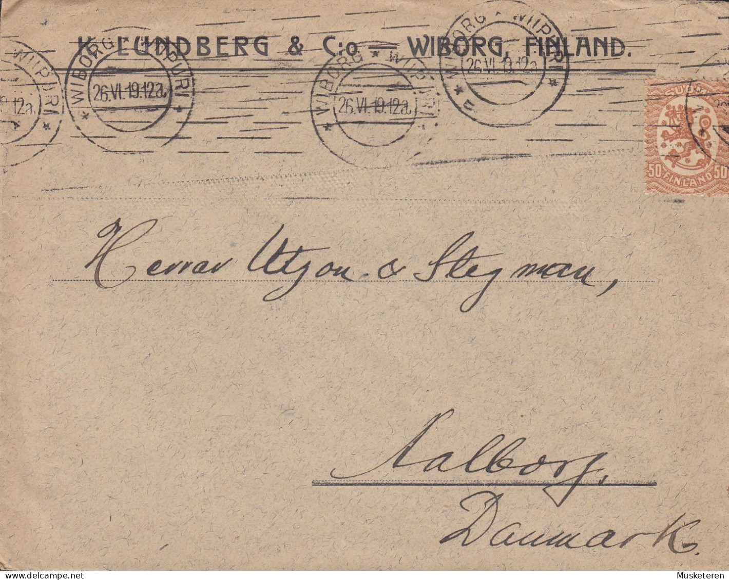 Finland K. LUNDBERG & Co., WIBORG 1919 Cover Brief Lettre AALBORG Denmark - Covers & Documents