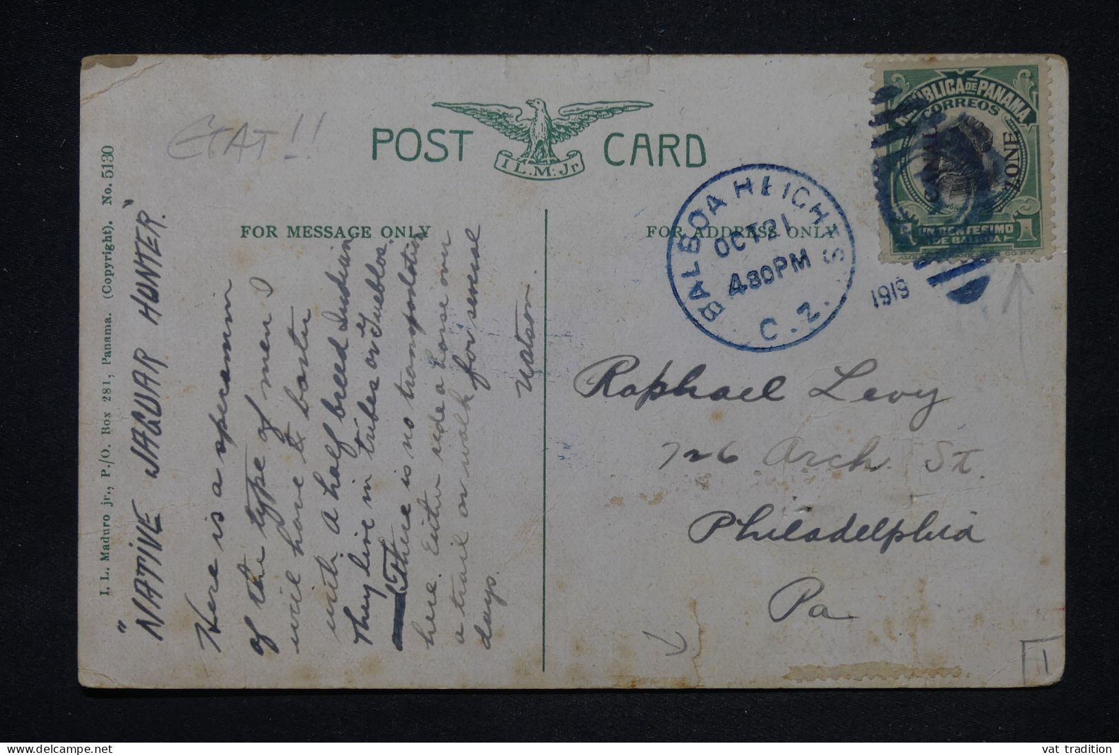 PANAMA - Affranchissement De Balboa Sur Carte Postale Pour Philadelphia En 1919 - L 148955 - Panama