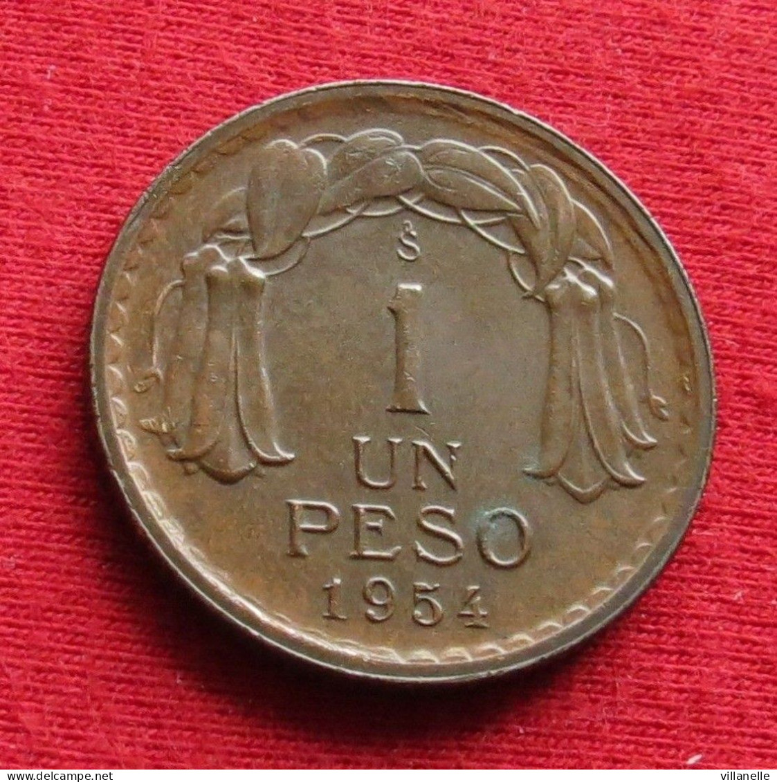 Chile 1 Un Peso 1954 KM# 179 Copper *VT Chili - Cile