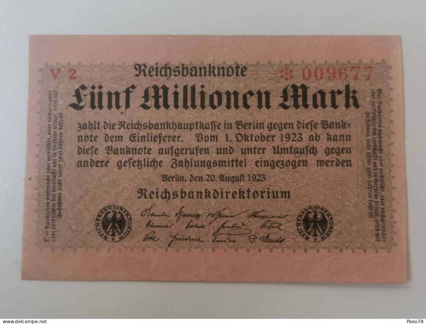 Allemagne Billet, 5 Millionen 1923 - 5 Miljoen Mark