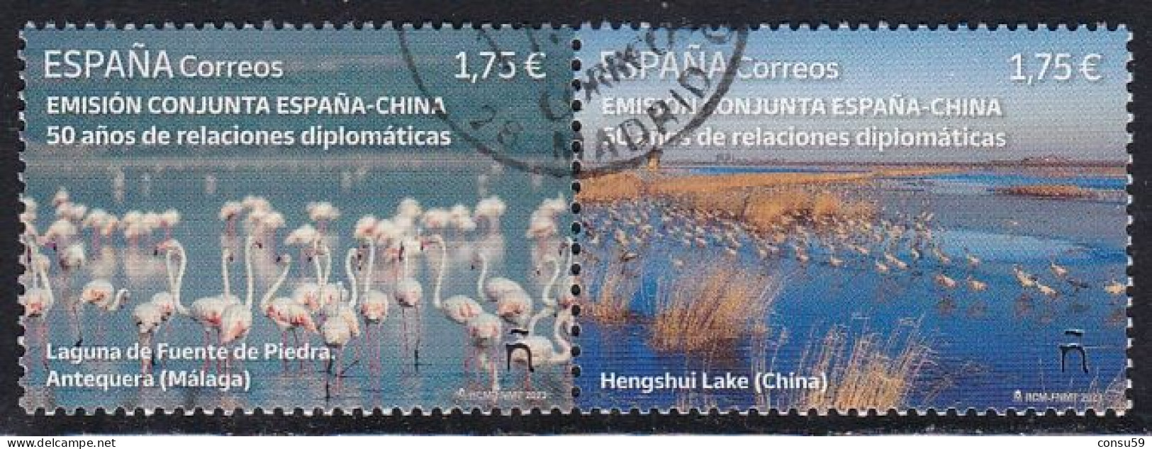 2023-ED. 5660 Y 5661 - Emisión Conjunta España-China. La Laguna De Fuente De Piedra Y El Lago Hengshui- USADO - Oblitérés