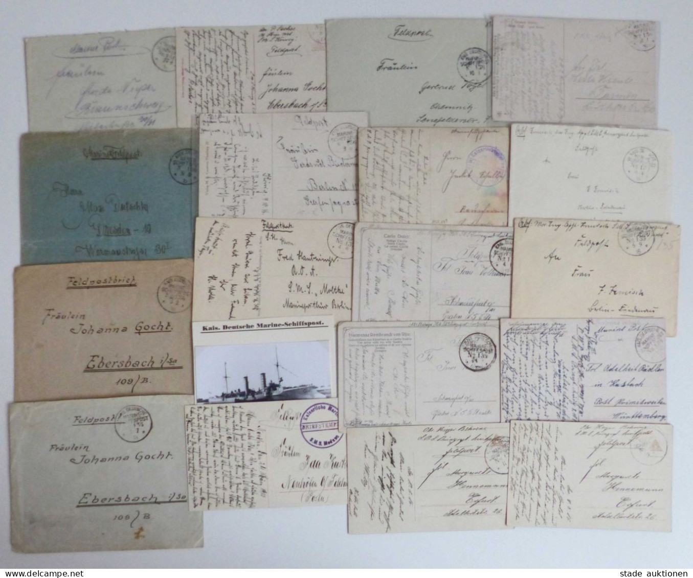 Deutsche Marine Schiffspost Sammlung bis ca. 1918 umfangreich mit hunderten Belegen u. Postkarten in 3 Kartons, teilweis