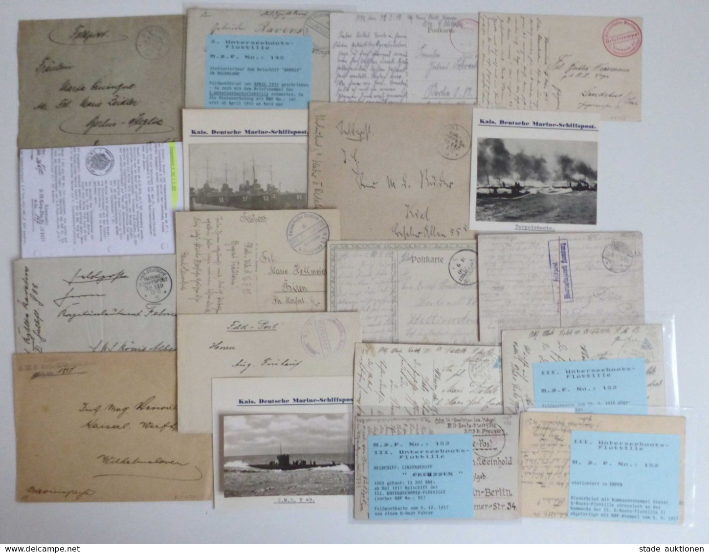 Deutsche Marine Schiffspost Sammlung bis ca. 1918 umfangreich mit hunderten Belegen u. Postkarten in 3 Kartons, teilweis