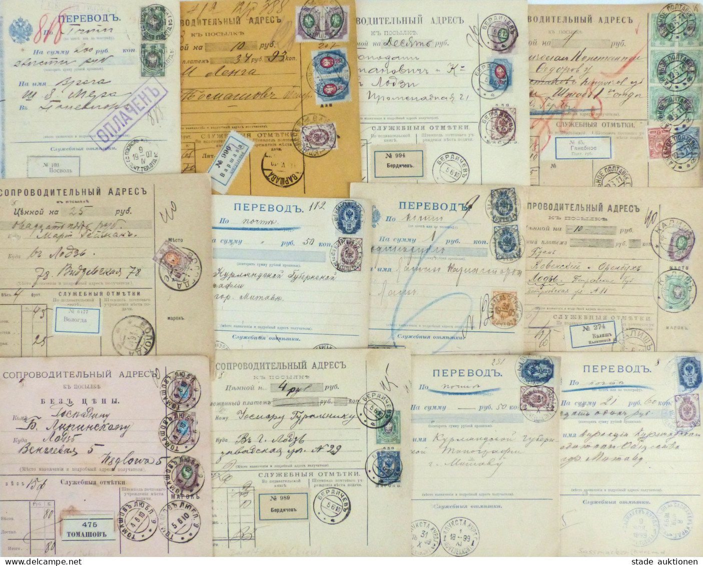 Russland Zarenreich  Lot Von 12 Paketkarten Aus 1899-1911 - Autres & Non Classés