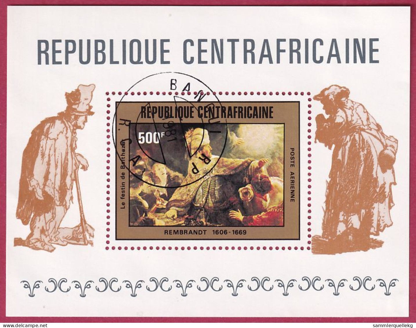 Zentralafrikanische Republik  Block 114 Gestempelt, 375. Gebutstag Von Rembtandt - Festmahl Des Balthasar (Nr. 2102) - Rembrandt