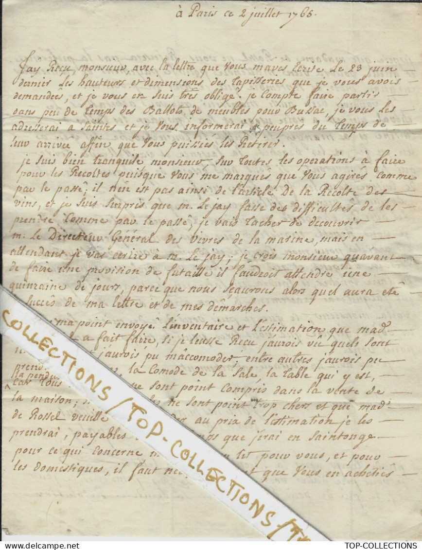 1765 NOBLESSE AVOCAT 1765 LETTRE Sign. Mercier Dupaty Juriste Paris Pour Ses Terres  De Bussac à Saintes V.HISTORIQUE - Documents Historiques