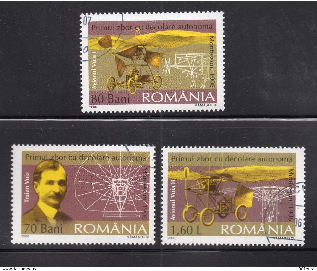 ROMANIA 2006  : AVIATION PIONEER - TRAIAN VUIA, Circulated Set Of 3 Stamps - Registered Shipping! - Usati