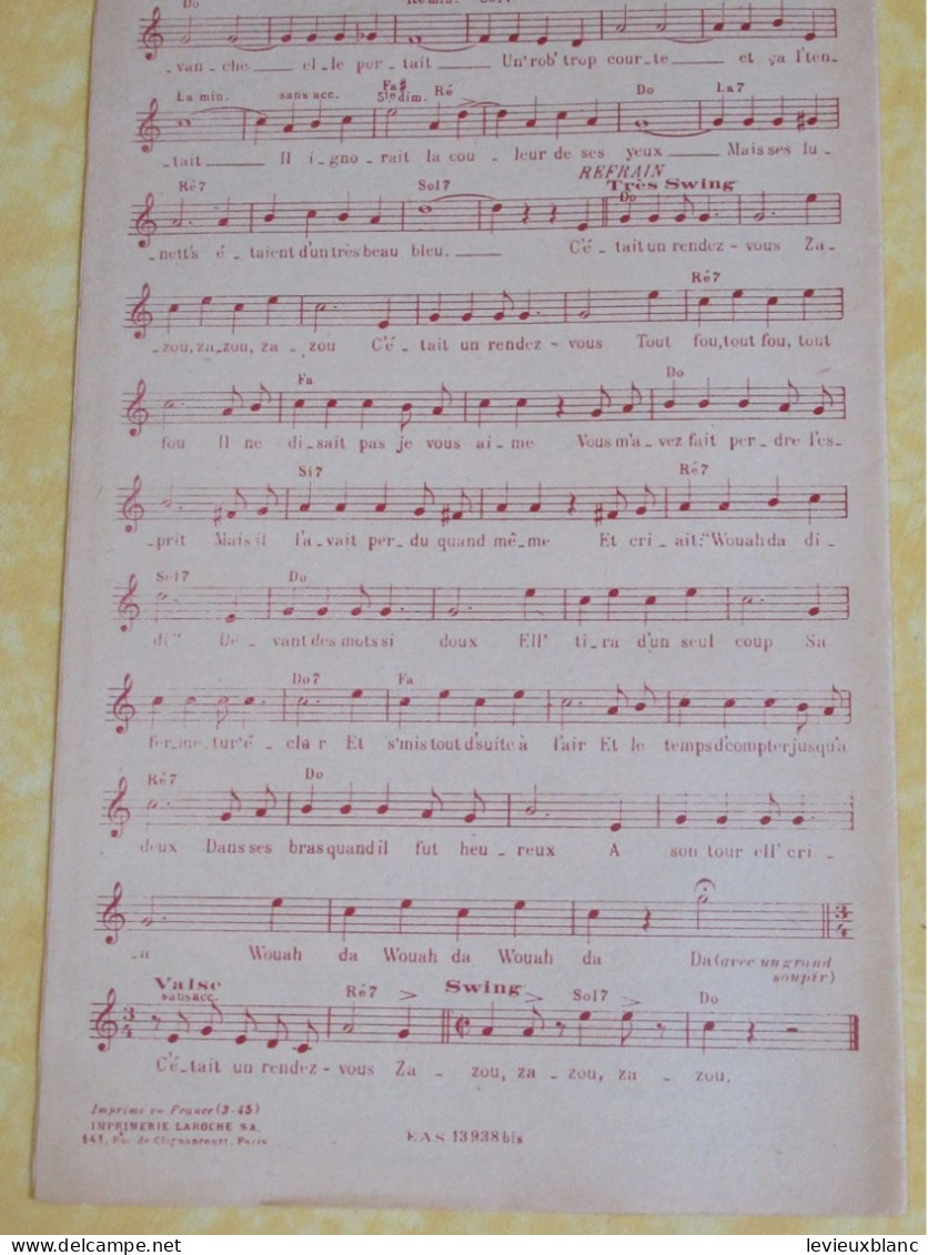 Partition/"C'était Un Rendez-vous En 1900 " /Piano & Chant /Vincy -Marimone /Salabert / 1937       PART343 - Altri & Non Classificati
