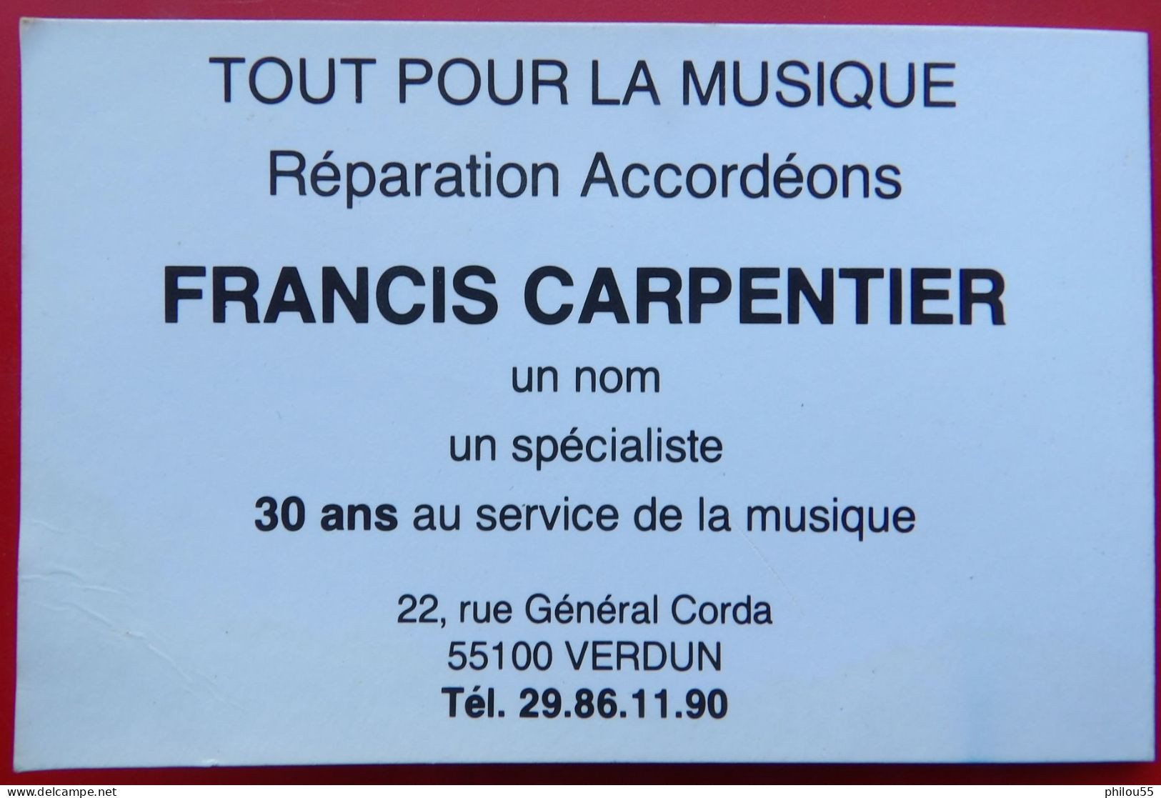 Calendrier 55 VERDUN FRANCIS CARPENTIER Accordeon 1987 - Petit Format : 1981-90